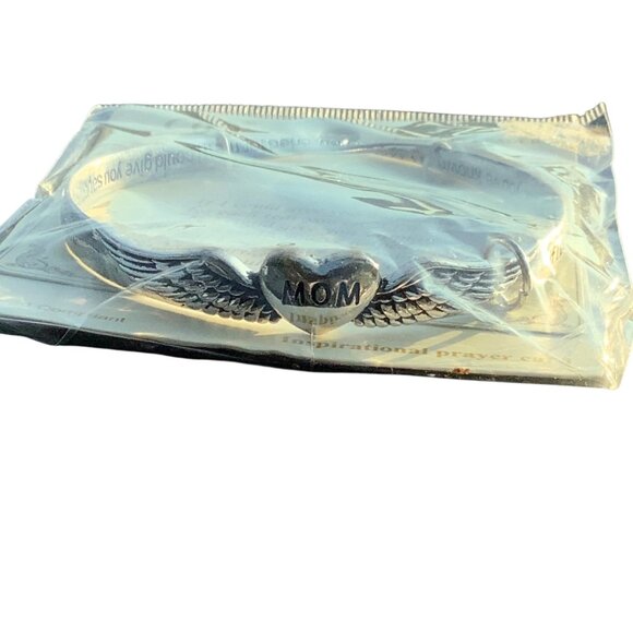 Mom Inspirational Silver-Tone Twist Bangle Bracelet Heart Charm NEW Prayer Card - Picture 7 of 8